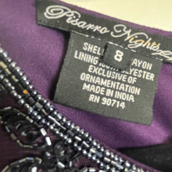 Pisarro Nights Beaded Purple Gown Mesh long sleeve. Size 8 - Picture 11 of 11